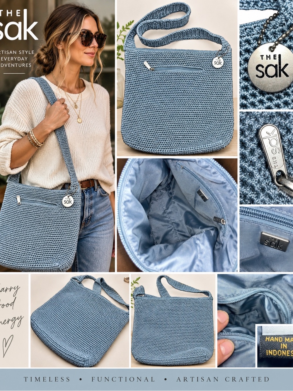 The Sak Dusty Blue Handwoven Crossbody Bag #1137CL